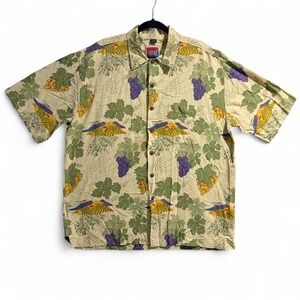 Vintage 90s Dem Crazy Grapes Vineyard Button Up Shirt Mens 2X Cream Purple Green